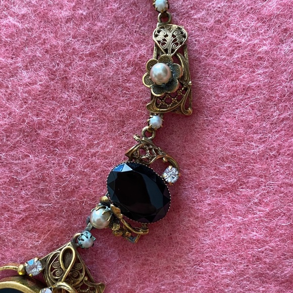 VTG 1940s 1950s Victorian Revival Pearl Necklace Clip On Earrings - Picture 7 of 11